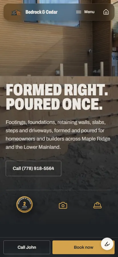 The new home page on a phone, with call buttons at the top and bottom